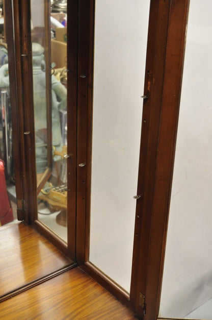 Vintage French Louis XV Style Narrow Walnut Glass Display Cabinet Curio