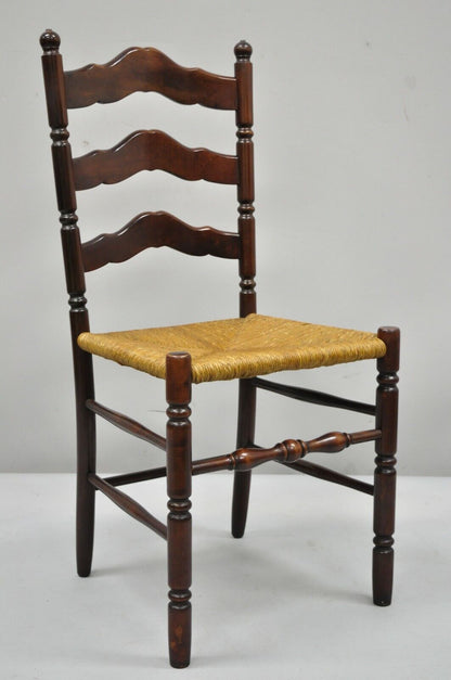Antique American Primitive Cherry Wood Woven Rush Seat Ladder Back Side Chair