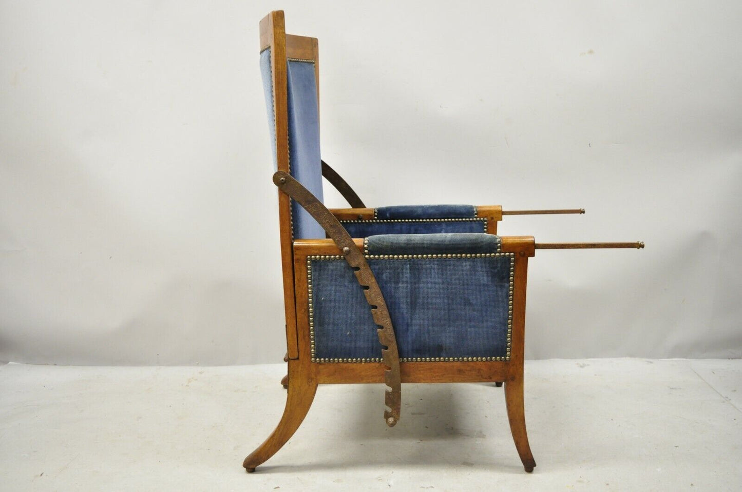 19th C Italian Biedermeier Mahogany Reclining Lounge Armchair Cast Iron Hardware