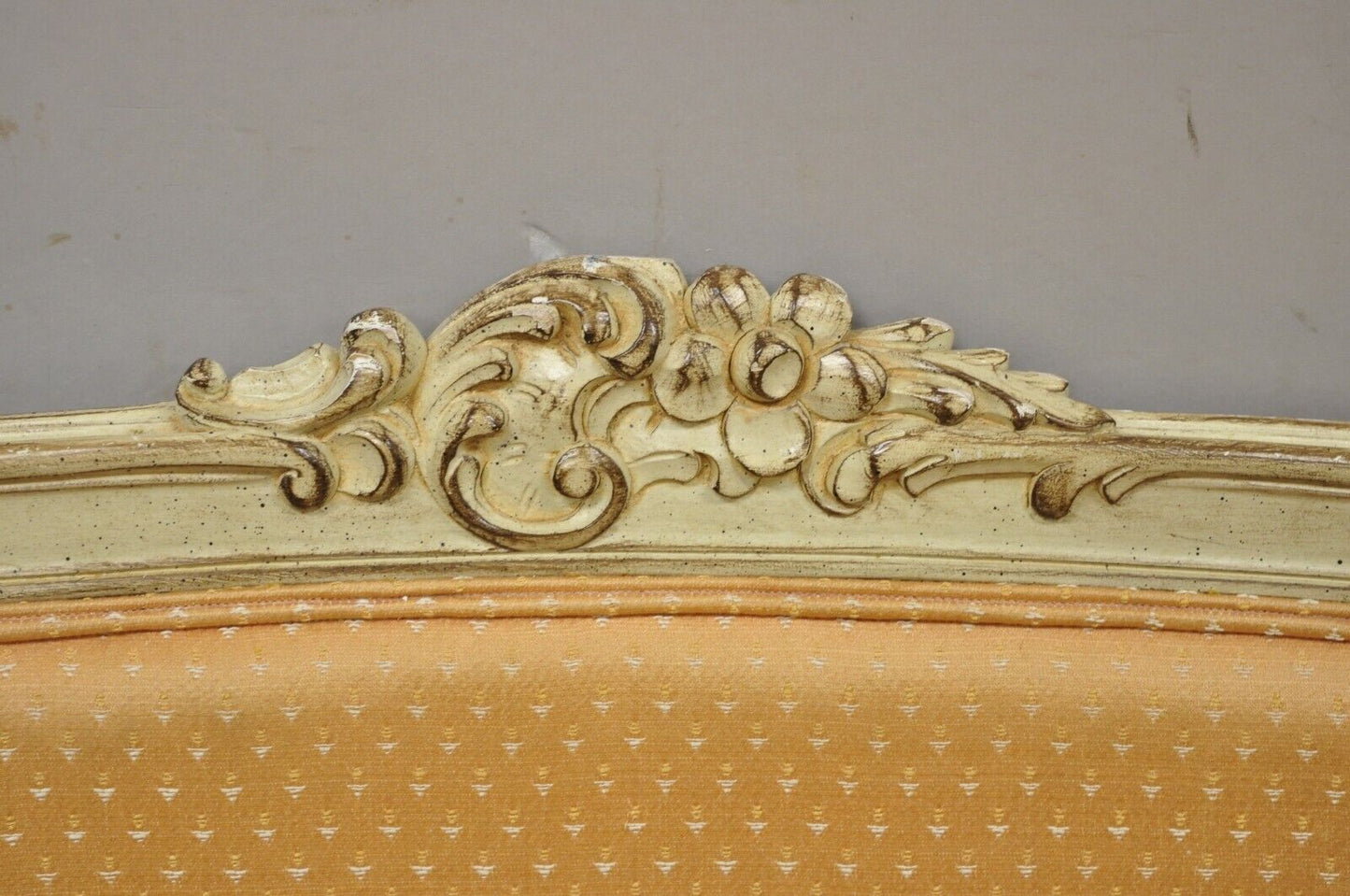 Vintage French Louis XV Victorian Style Small Cane Cream Settee Loveseat Sofa