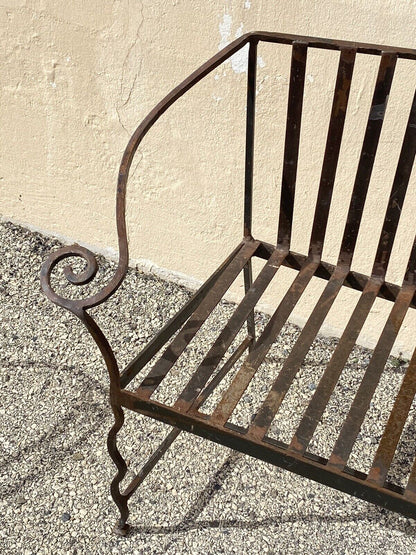 Vintage Hollywood Regency Wrought Iron Scrolling Garden Patio Loveseat Settee