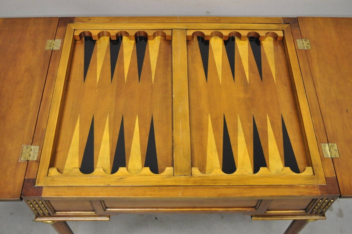 French Louis XVI Style Cherry Wood Flip Top Game Table With Brass Wheels