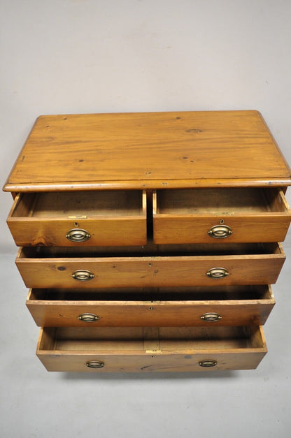 19th C. Antique Pine Wood 5 Drawer Primitive Colonial Chest Of Drawers Dresser