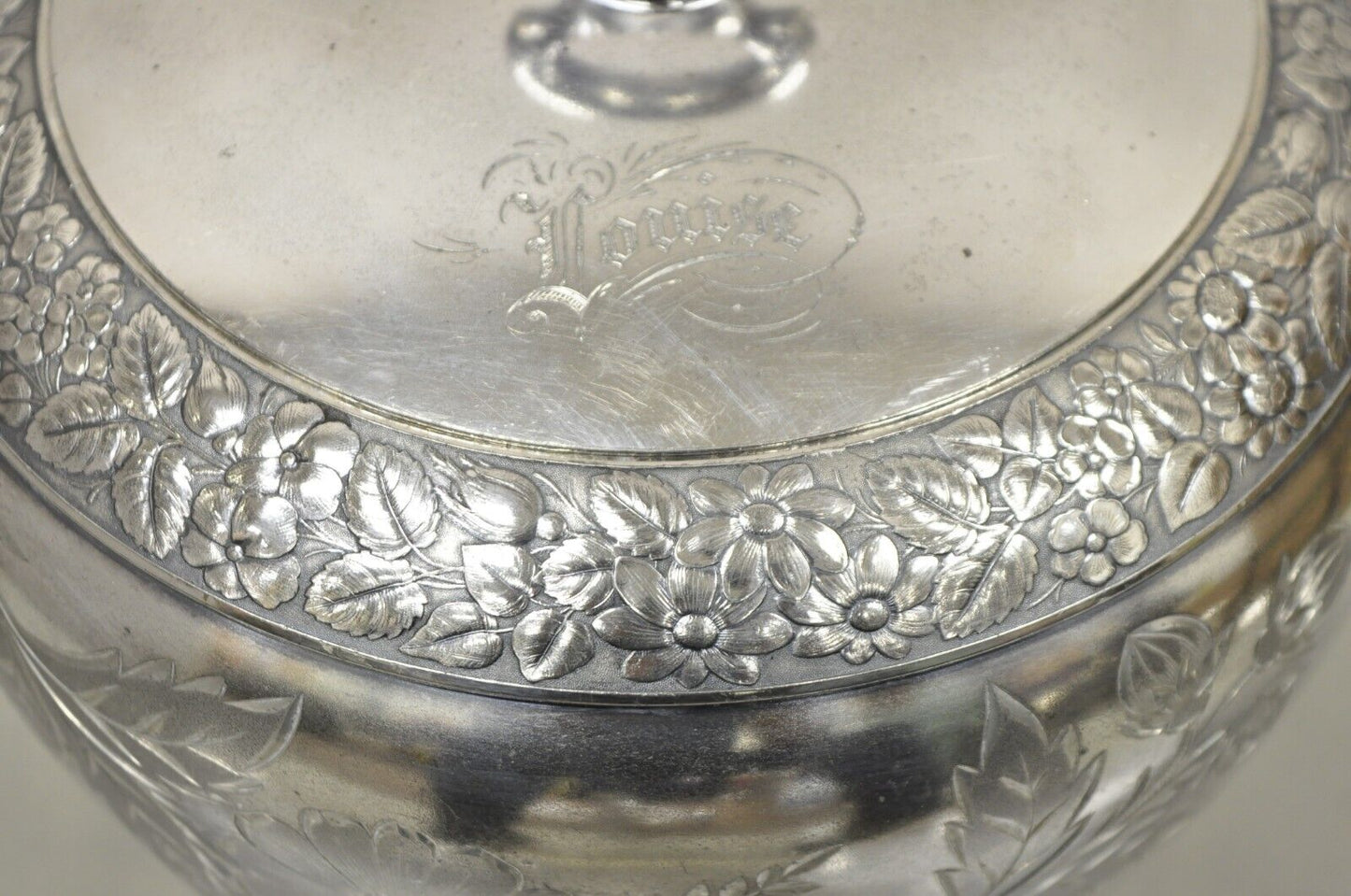 Antique Art Nouveau Silver Plated Lidded Soup Tureen engraved "Louise"