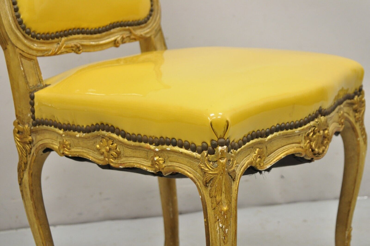 Vintage French Louis XV Style Parcel Gilt Carved Dining Side Chairs - Set of 10