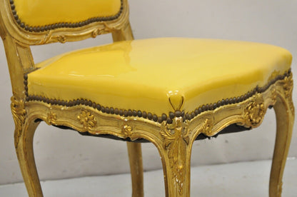 Vintage French Louis XV Style Parcel Gilt Carved Dining Side Chairs - Set of 10