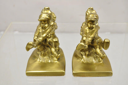 Vintage PM Craftsman "Tug of War" Brass Children Playing Figural Bookends - Pair