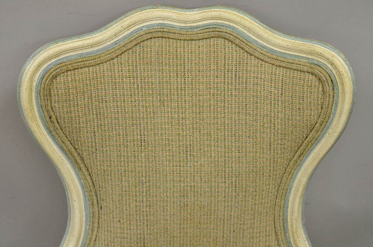 French Provincial Louis XV Cream Blue Hiprest Boudoir Slipper Chairs - a Pair