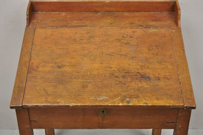 Antique Primitive Colonial Cherry Walnut Tall Schoolmasters Desk Stand Table