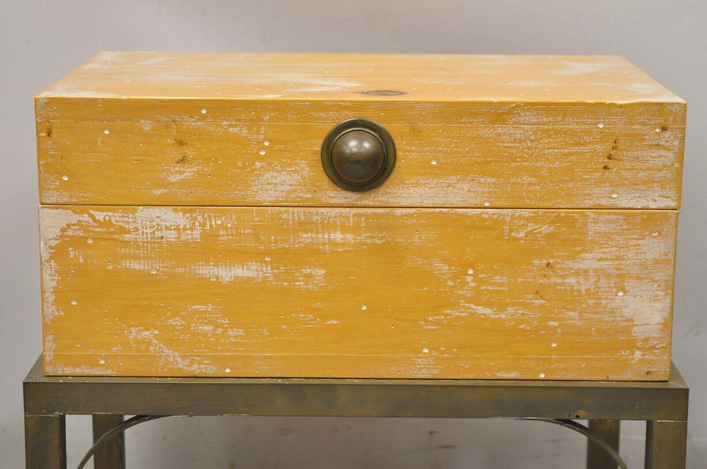 Vintage Small Campaign Style Trunk Chest on Brass Base Accent Side Table