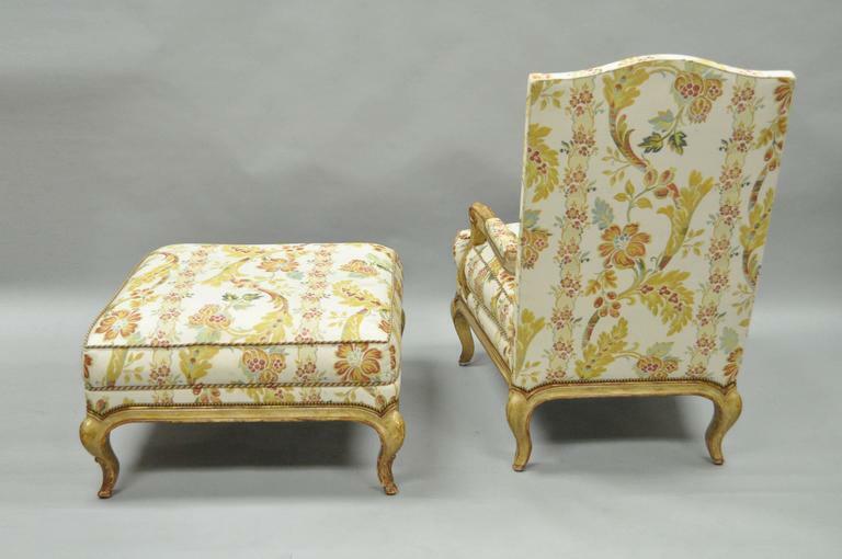 Nancy Corzine French Provincial Louis XV Style Bergere Lounge Chair and Ottoman