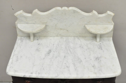 Antique Eastlake Victorian Marble Top Backsplash Walnut Washstand Commode