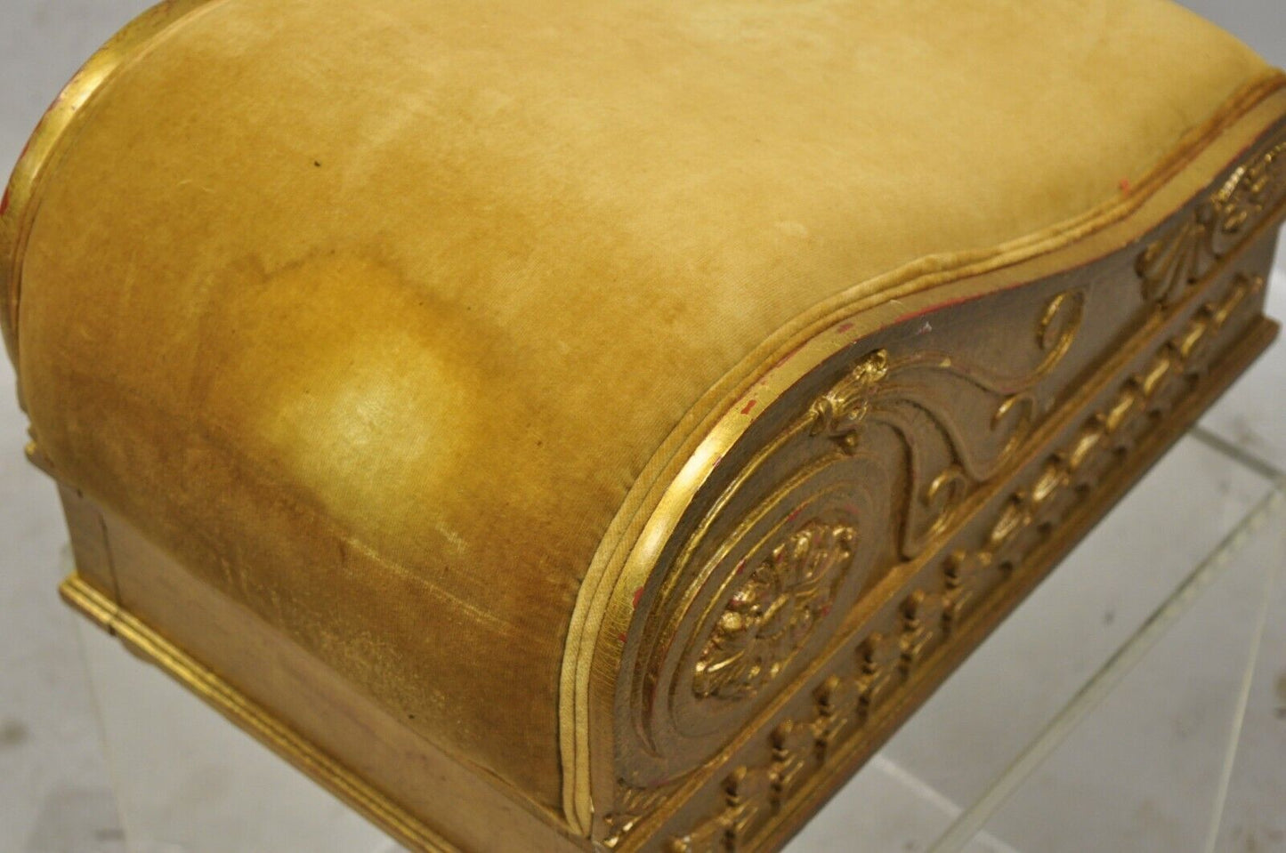 Vintage Italian Empire Style Gold Giltwood Swedish Gout Stool Footstool Ottoman