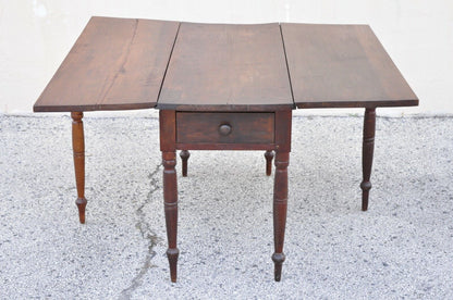Antique 19th Century Colonial Walnut Drop Leaf Breakfast Dining Table w/ Drawer