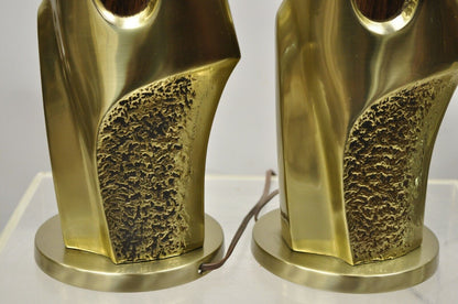 Laurel Mid Century Brutalist Modernist Brass Sculptural Table Lamps - a Pair