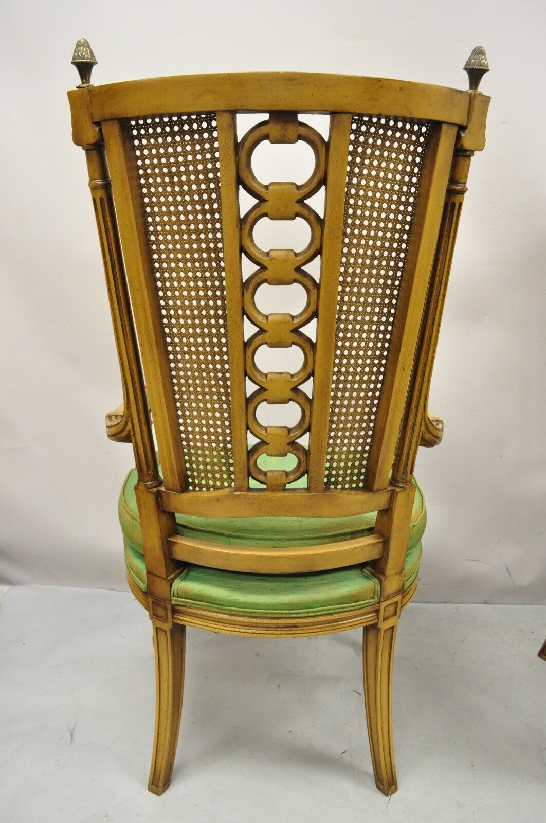 Vintage French Hollywood Regency Tall Cane Back Carved Link Chairs - a Pair