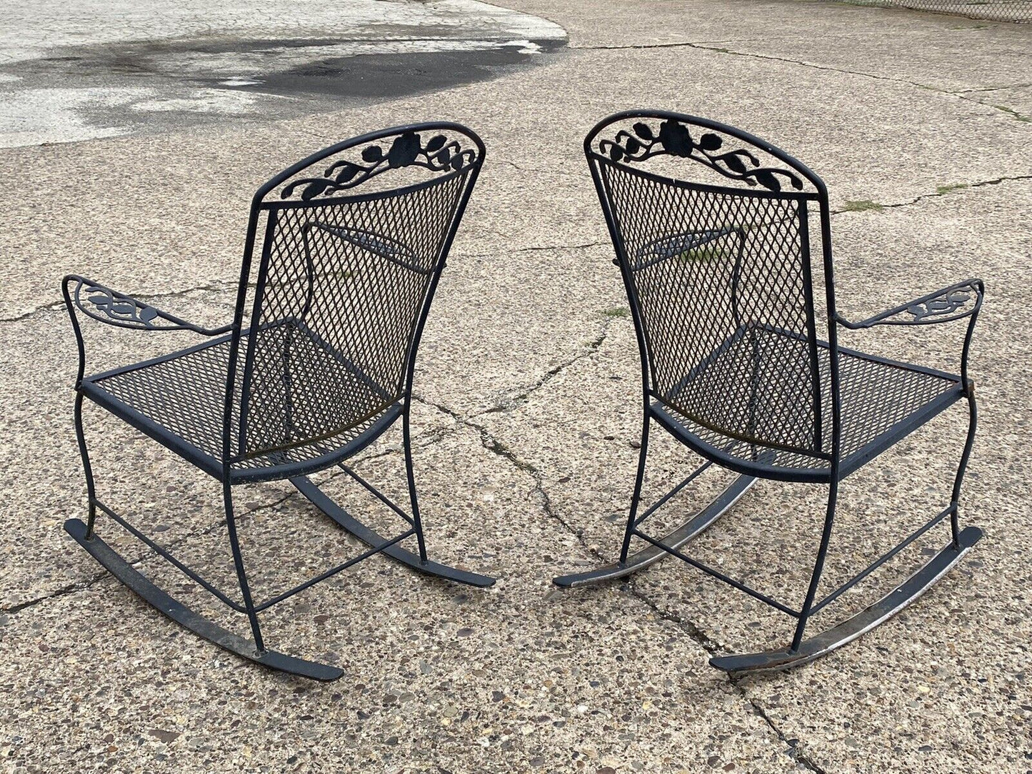 Vintage Wrought Iron Victorian Style Garden Patio Rocker Rocking Chairs - a Pair