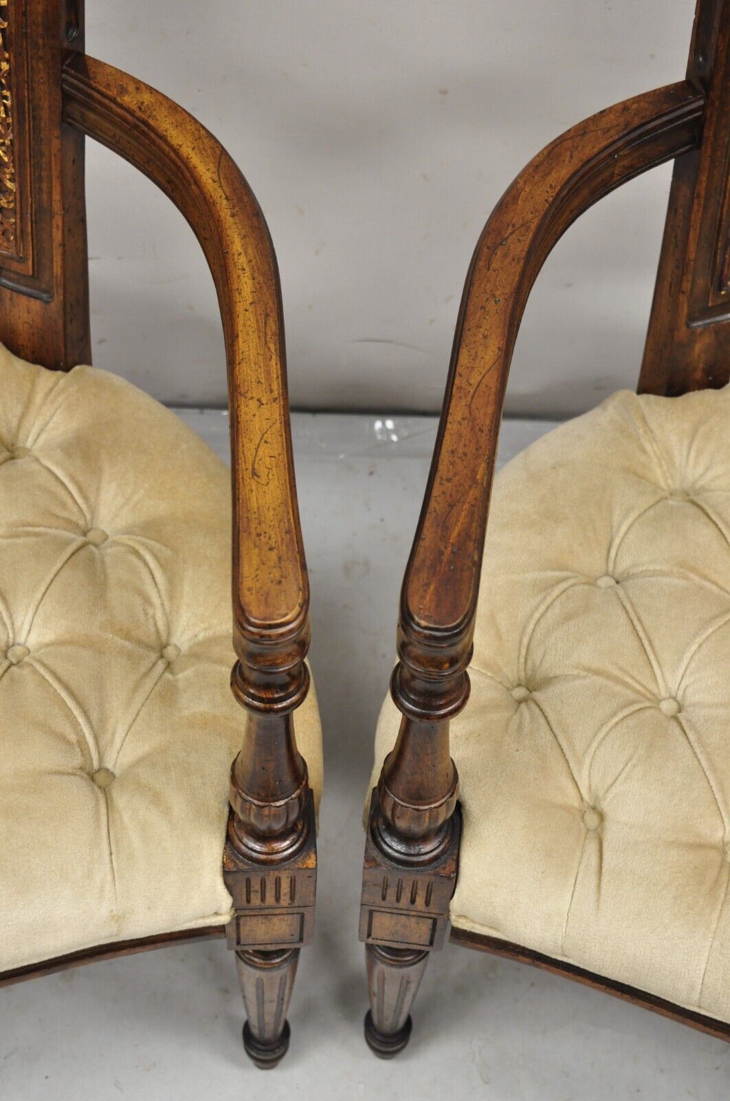Vintage Hollywood Regency Tall Cane Back Fireside Lounge Armchairs - a Pair