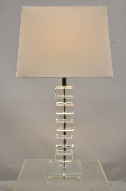 Mid Century Modern Stacked Lucite Acrylic Ice Cube Column Table Lamp with Shade