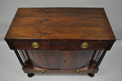 19th C American Empire Lion Claw Foot Crotch Mahogany Server Cabinet