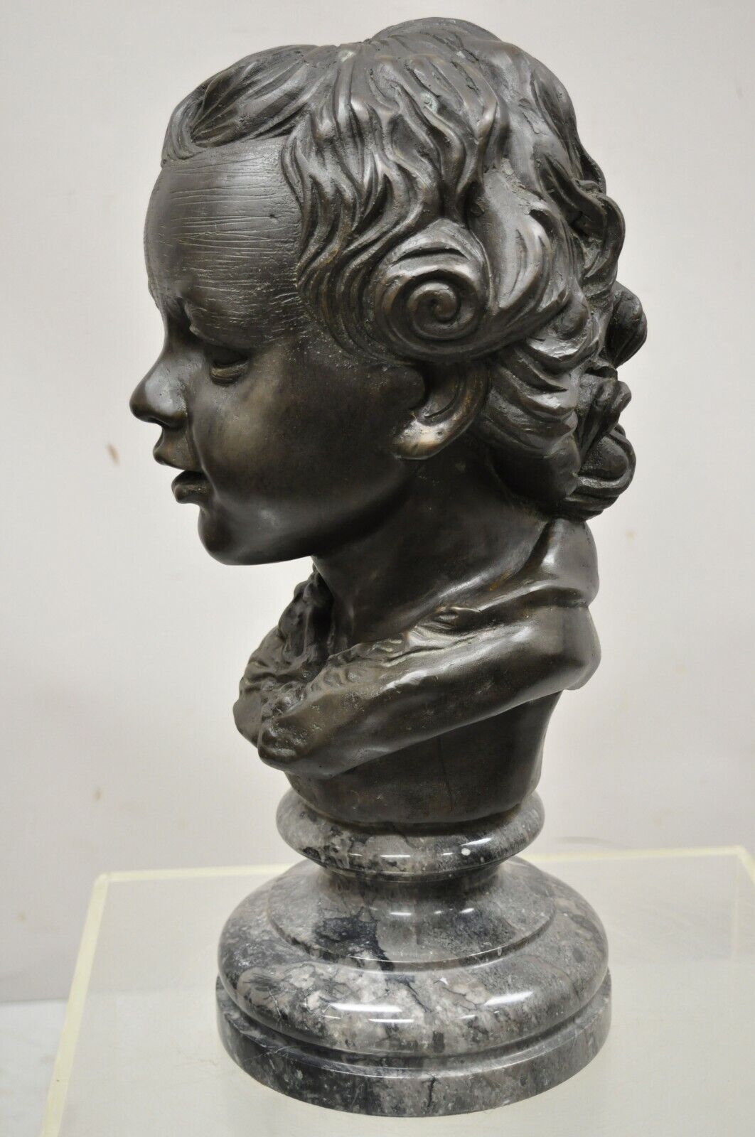 Maitland Smith 19" Bronze Boy Bust Head Victorian Style on Marble Base