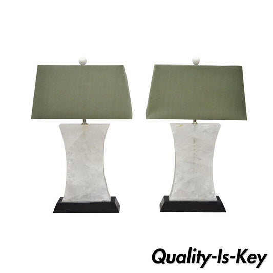Large Pair of Rock Crystal Quartz Hourglass Modern Table Lamps