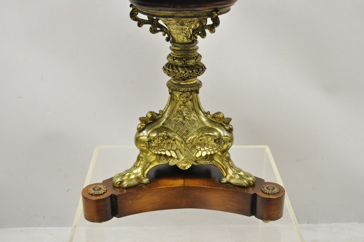 Antique French Empire Bronze Figural Swans Paw Feet Pedestal Base Low Side Table