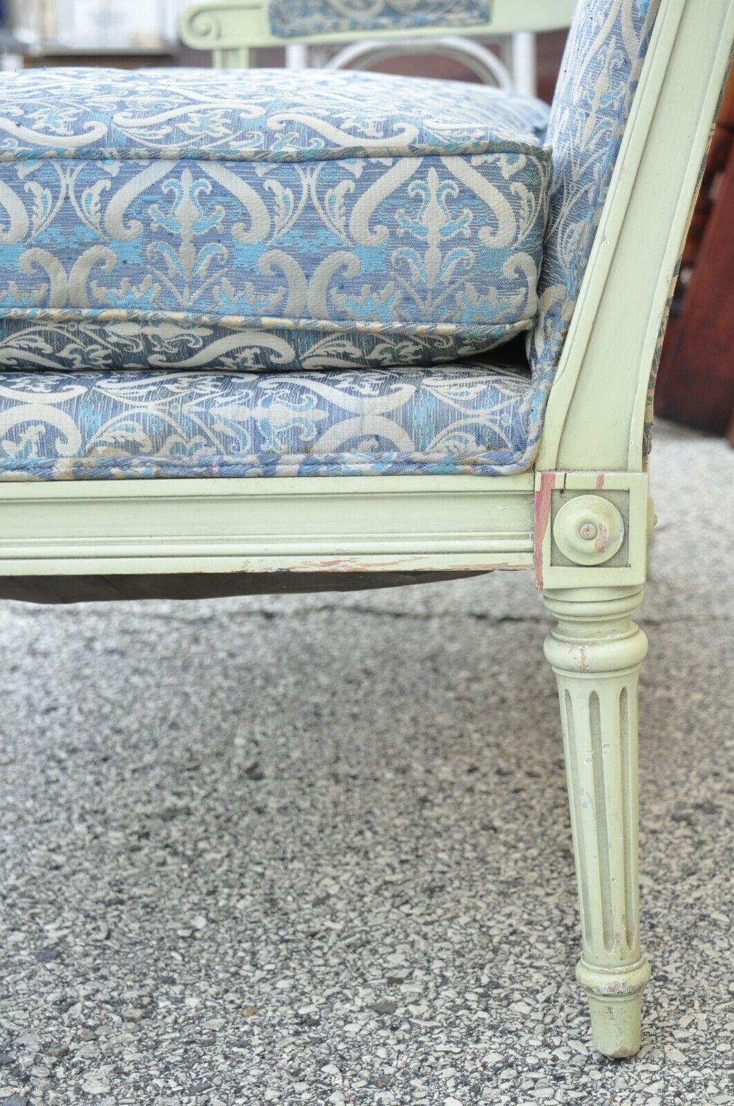 Vintage French Louis XVI Style Hollywood Regency Green Blue Settee Loveseat Sofa