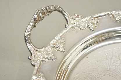 Lifetime Brand English Silver Plate Twin Handle Grapevine Round Serving Tray