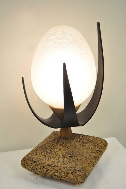 Lynard of California Cork Crackled Glass Walnut Atomic Era Modern Egg Table Lamp