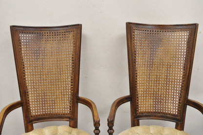 Vintage Hollywood Regency Tall Cane Back Fireside Lounge Armchairs - a Pair