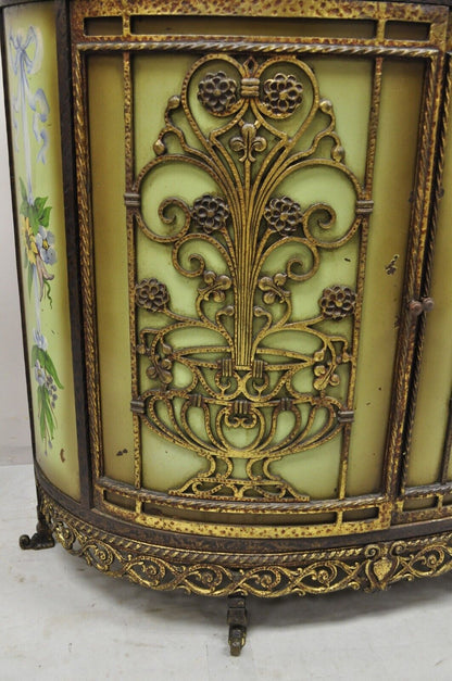 French Victorian Wrought Iron Oscar Bach Demilune Marble Top Console Cabinet