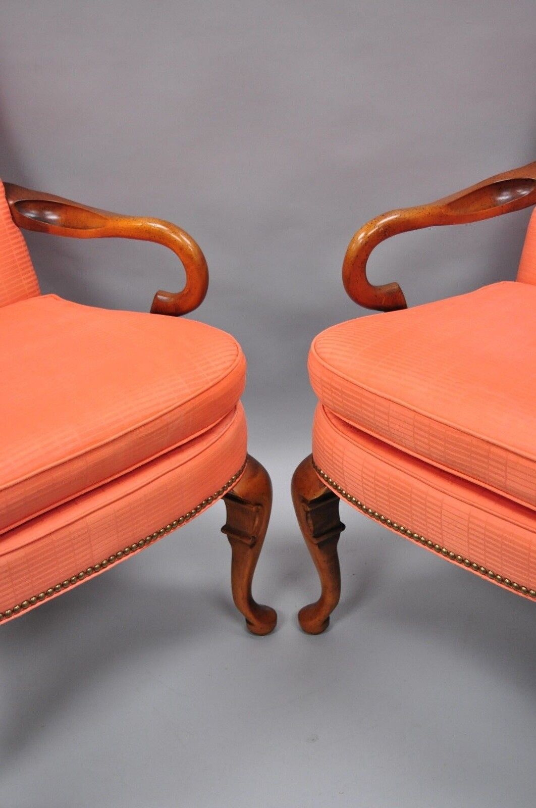 Pair of Queen Anne Office Living Room Cherry Arm Chairs Shaker Heights Chalfont