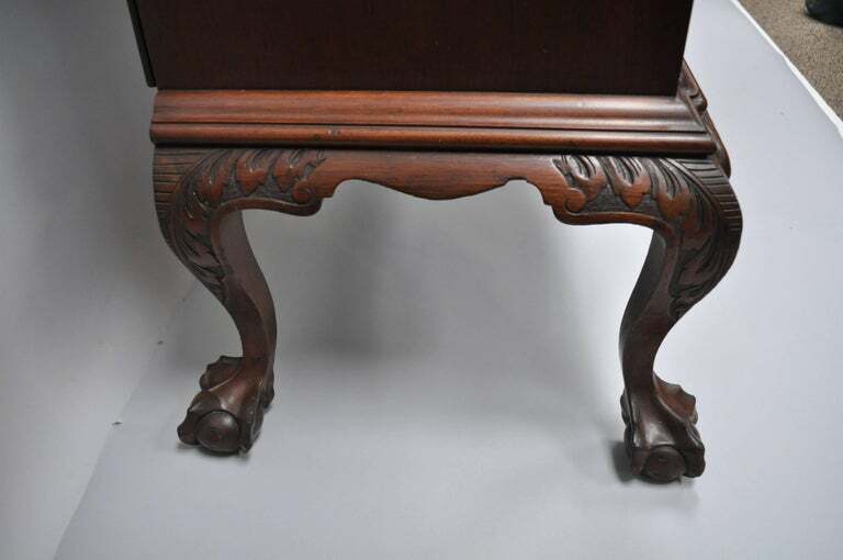 19th C Chippendale Style Mahogany Block Front Shell Carved Secretary Desk Lowboy