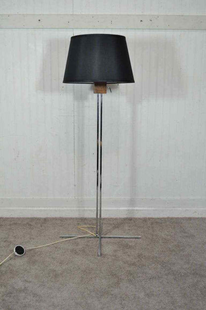 Adjustable Chrome and Walnut Floor Lamp by Hans Eichenberger Mid Century Modern