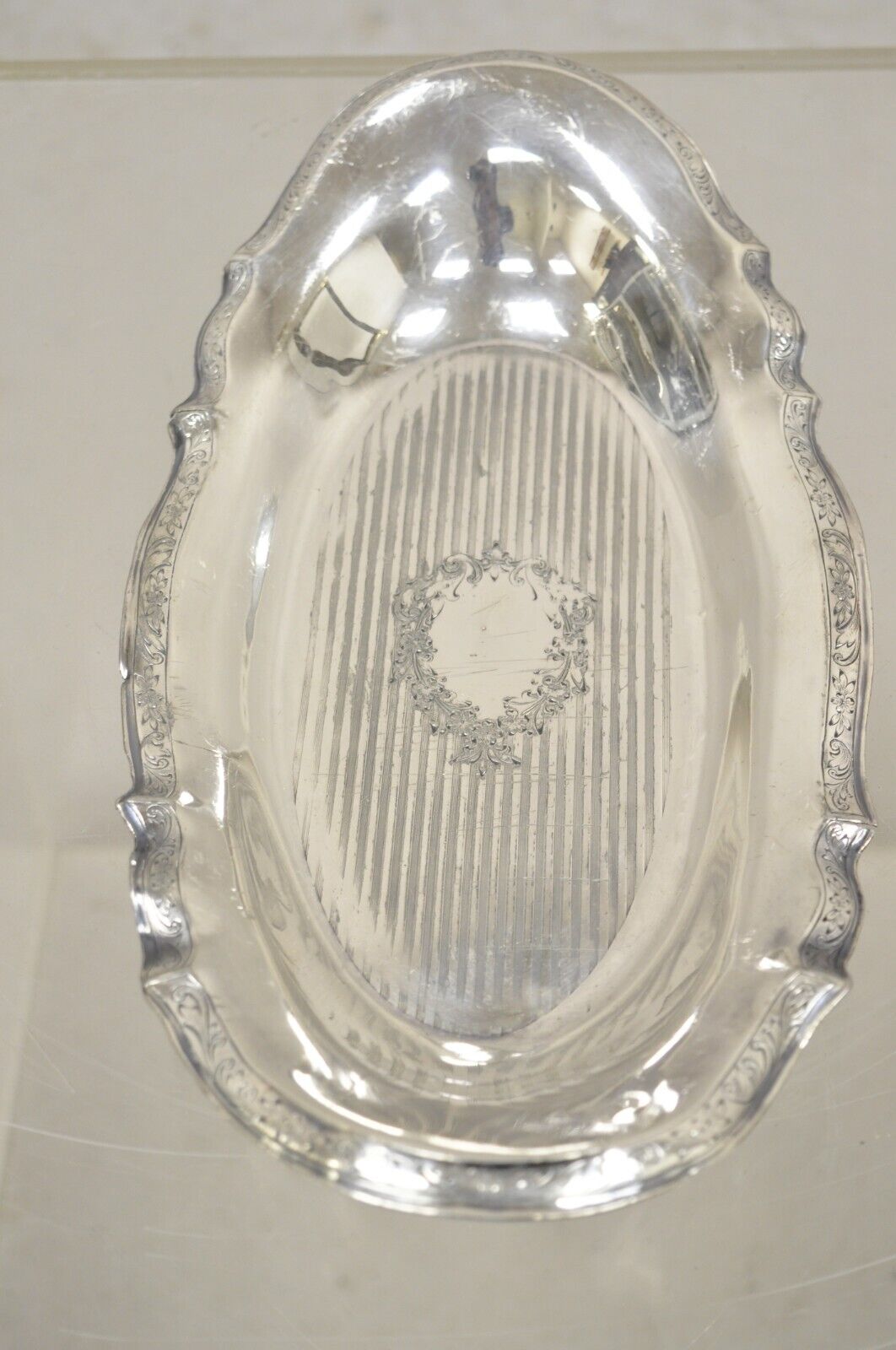 Vintage Art Nouveau Silver Plated Oval Trinket Dish Candy Dish Tray