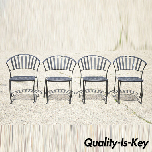 Modern Wrought Iron Barrel Back Sculptural Garden Patio Dining Chairs - Set of 4