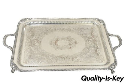 Antique English Victorian Rectangular Silver Plated Platter Tray on Paw Feet