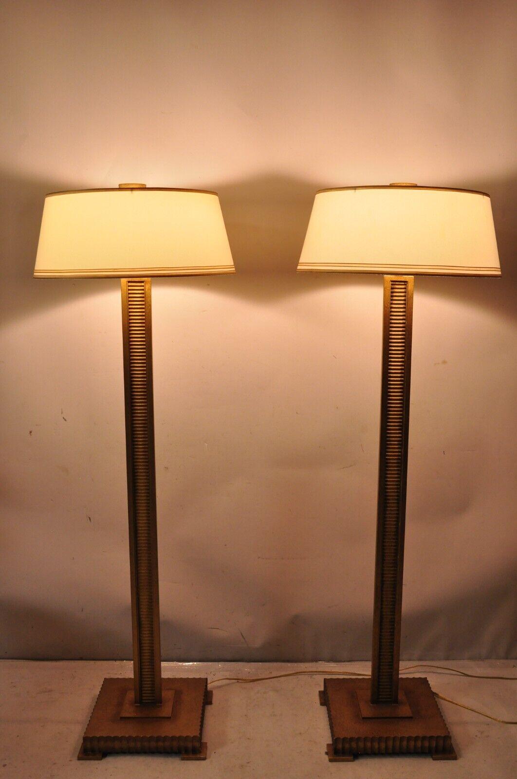 Decorator Fine Art Lamps Gold Gilt  Metal Skyscraper Modern Floor Lamps - a Pair