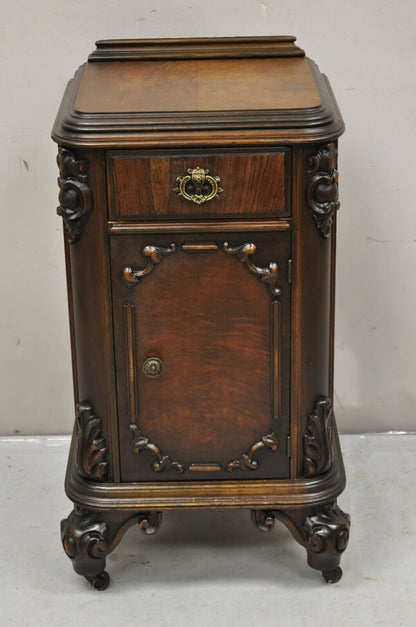 Antique Carved Walnut Renaissance Revival Depression Nightstand Bedside Table