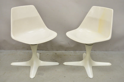 Mid Century Modern Burke Style Propeller Base Small White Swivel Chairs - a Pair