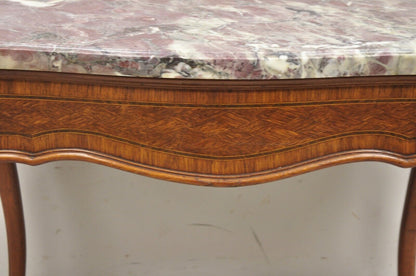 French Louis XV Style Rouge Marble Top Low Console Side Table with Drawer