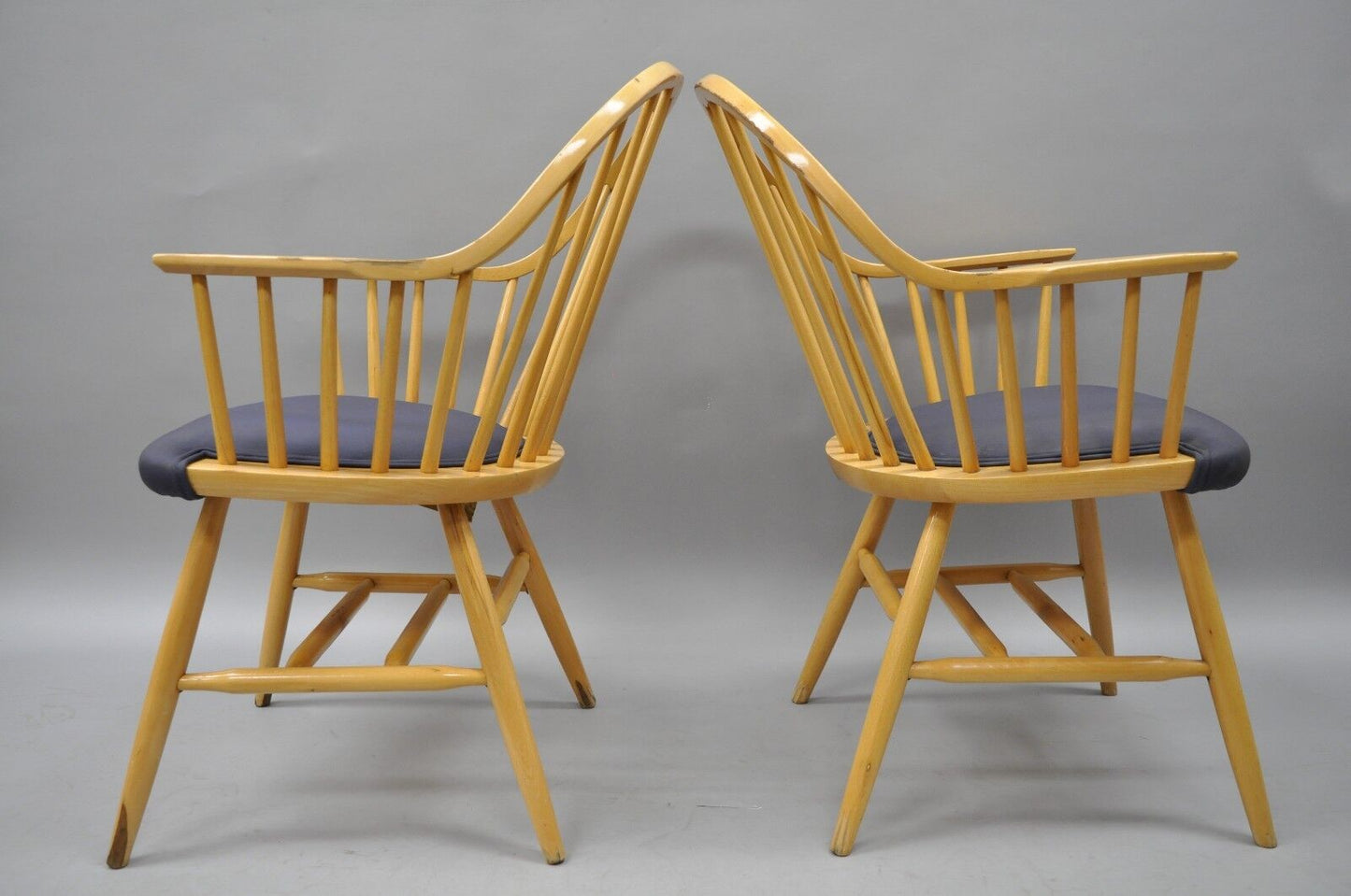 Spindle Back Windsor Style Wooden Dining Kitchen Chairs by Loewenstein A Pair