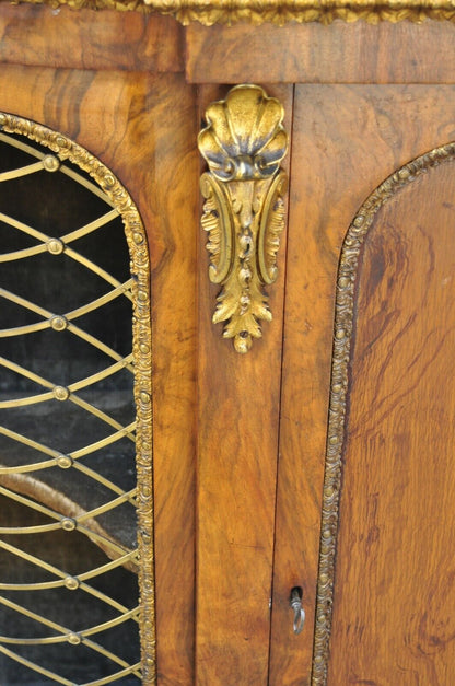 19th C. Napoleon III Rosewood Sideboard Buffet Credenza Cabinet w/ Brass Lattice