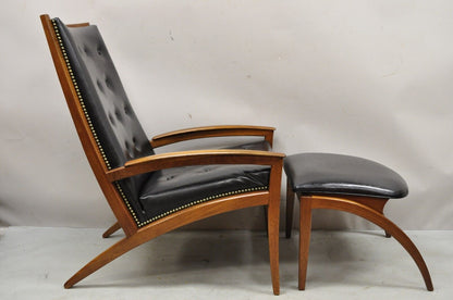 Barney Flagg for Drexel Parallel Walnut Sculpted Lounge Chair and Ottoman