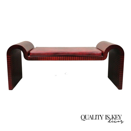 Karl Springer Red Leather Art Deco Sculptural Waterfall Bench Mid Century Modern