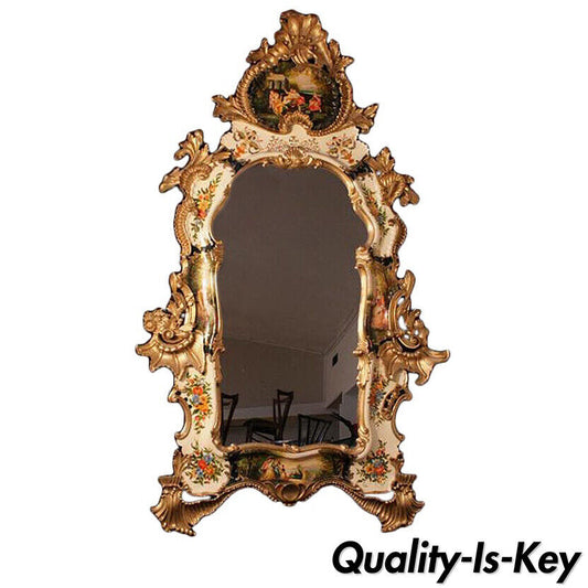 Italian 62" Gold Giltwood Chinoiserie Japanned Large Rococo Console Wall Mirror