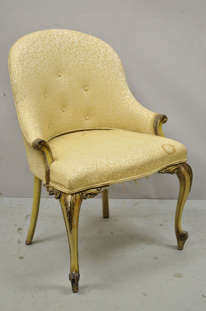 Antique French Louis XV Style Upholstered Cream Painted Vanity Side Accent Chair