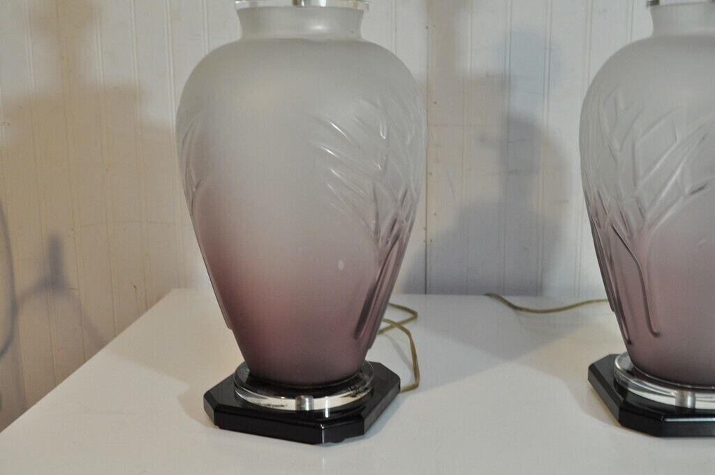 Vintage Mid Century Modern Frosted Purple Glass & Lucite Table Lamps - a Pair