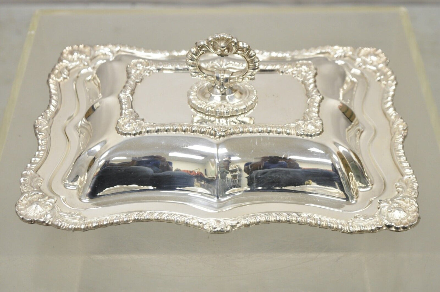 Silver Plated Victorian Scalloped Edge Lidded Vegetable Serving Platter Dish